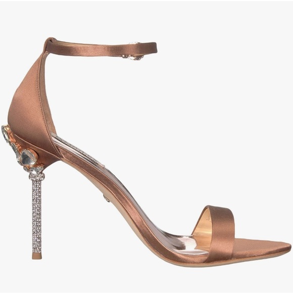Badgley Mischka Vicia High Heel Sandal Dark Nude Satin Size 6 - Picture 2 of 14